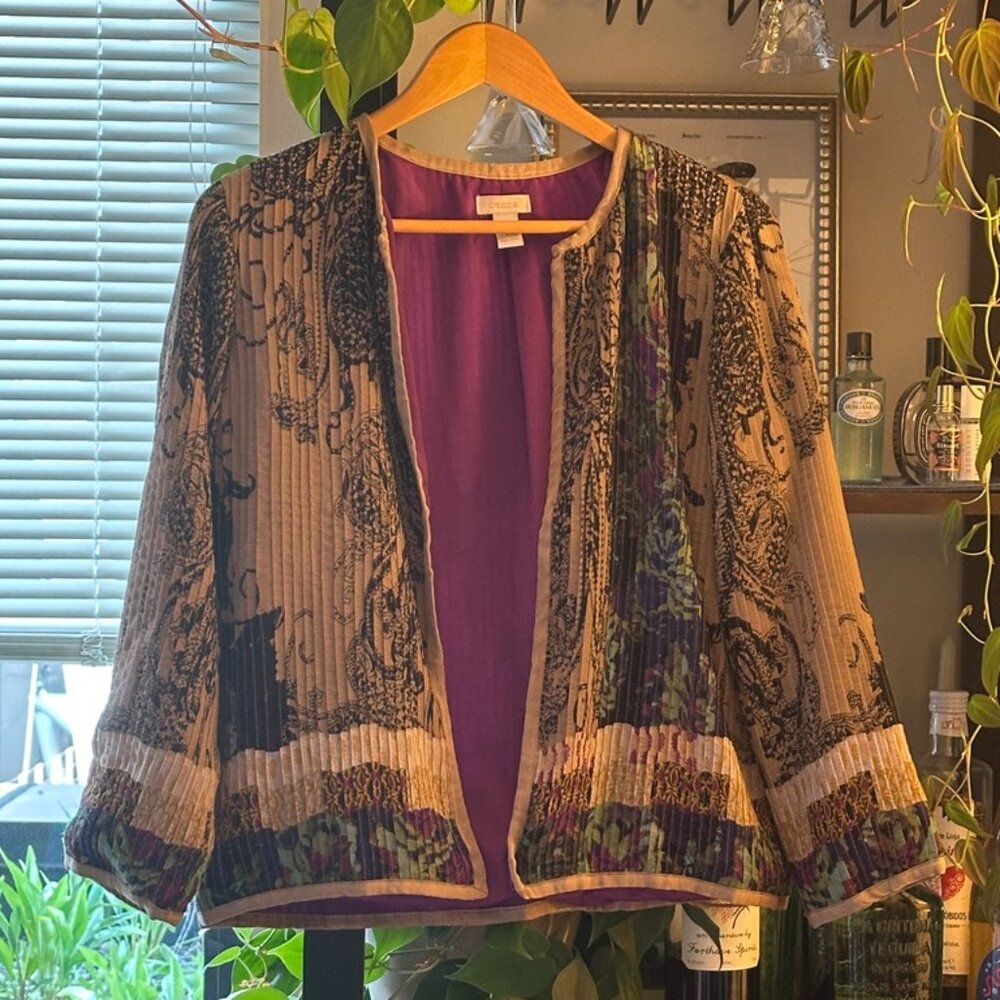 Chico's ornate damask pleated jacket